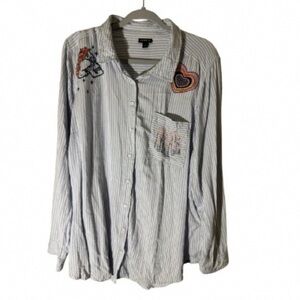 torrid Light Blue & White Striped Top with Black Label